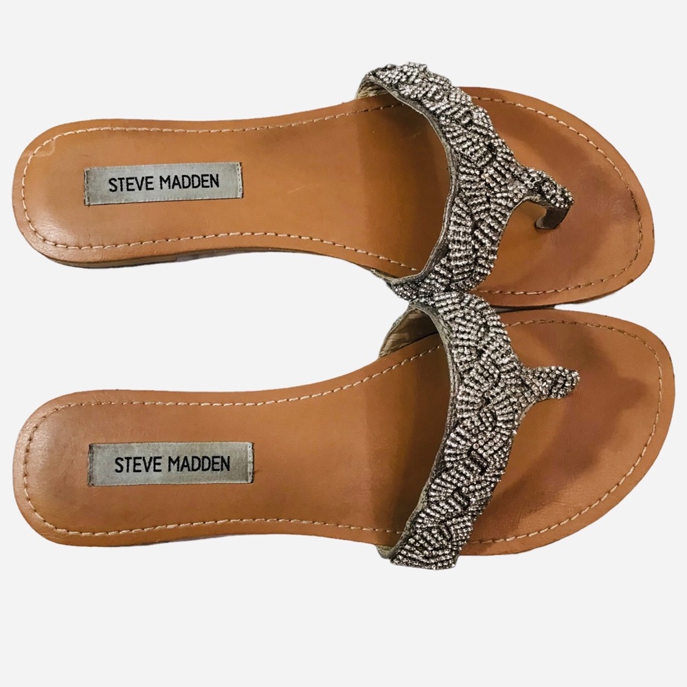 STEVE MADDEN - “Solitaire” Crystal Embellished Leather Sandals - 10